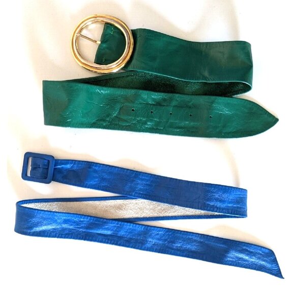 VTG Emmanuel 2 Women's Leather Belts Green Blue Soft Unlined Size M/L Canada - Picture 1 of 12